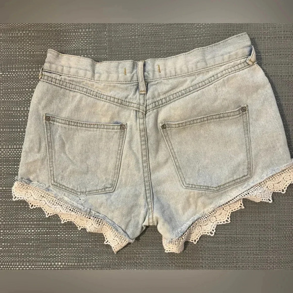 Free People Light Wash Denim Lace Edge Shorts - Picture 4 of 6